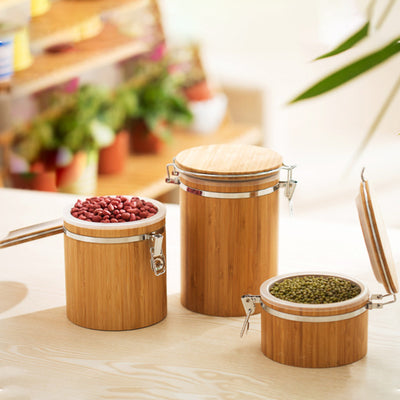 Bamboo round vaccum storage box